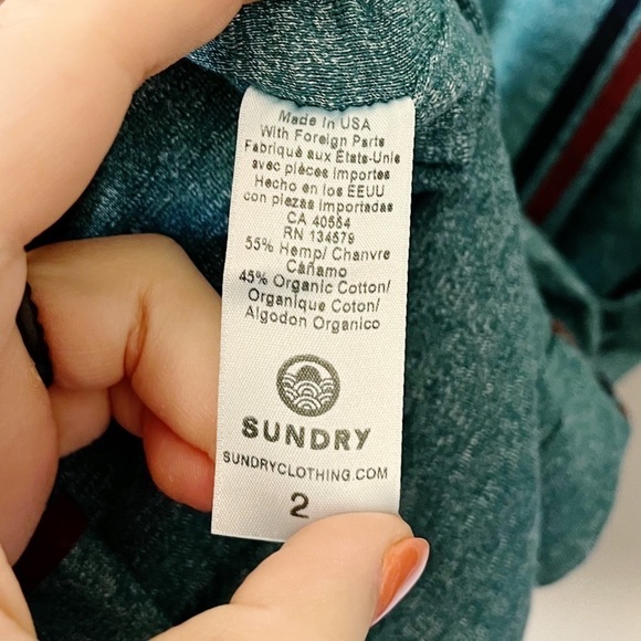 Sundry NEW Teal Stripe Scrunch Dress Sleeveless V-Neck Size 2 = Medium 8/10 - Picture 9 of 10